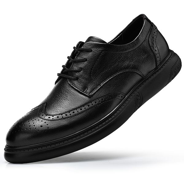 

of luxury men fashion big size wedding gowns genuine leather broach sculpted bullock zapatos shoes tibk, Black