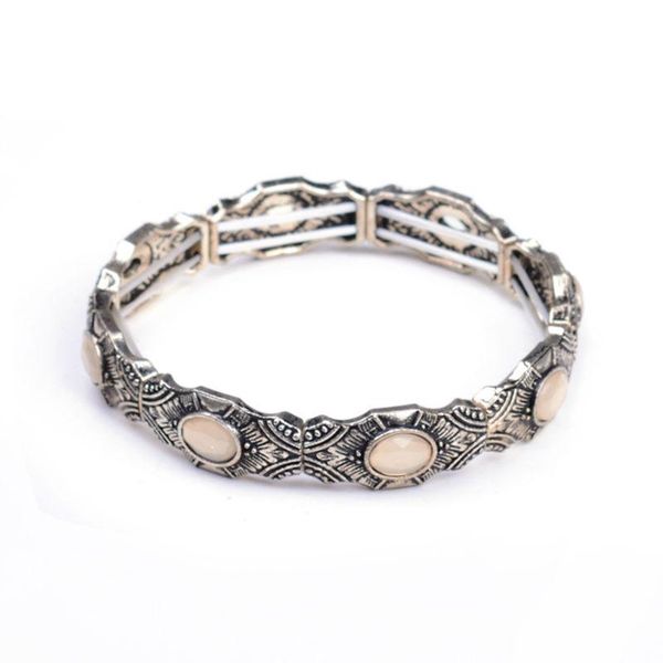 

charm bracelets antique silver-color bracelet women boho blue resin stone carved elastic femme bijoux bangles wristband, Golden;silver