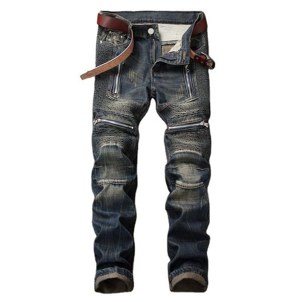 

men's jeans denim designer hole moto bike ripped for men size 28-38 40 42 2021 autumn spring hip hop punk streetwear, Blue