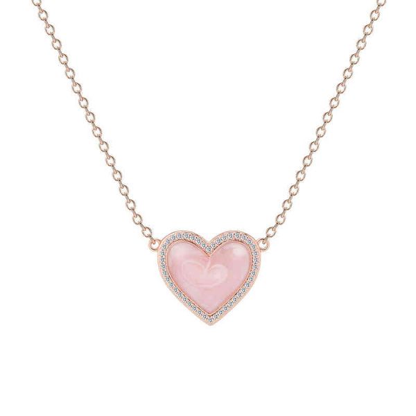 

s925 sterling silver linked chain sparkling pink heart necklace for women wedding gift girl lady jewelry
