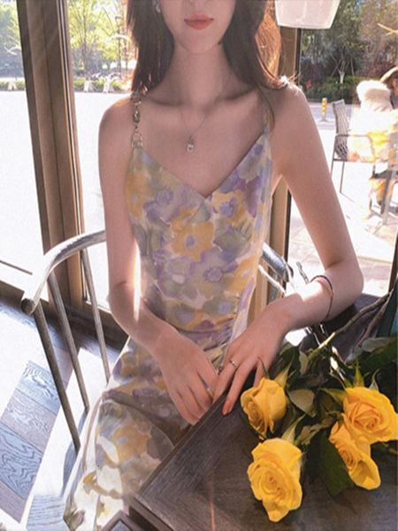 

new set of spring and summer dressed in a short office nightgown the neck regular impression small floral daisy clothes look skinny 20x5, Gray