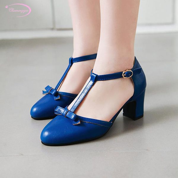 

chinese party style round-toe summer women's sandals bowknot buckle black blue apricot yellow brown high-heeled thick shoes