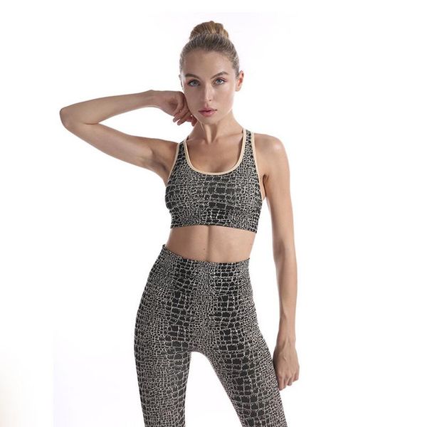 

yoga outfits snake print set sports suit women workout sportswear outfit fitness wear high waist leggings gym seamless running tracksuit, White;red