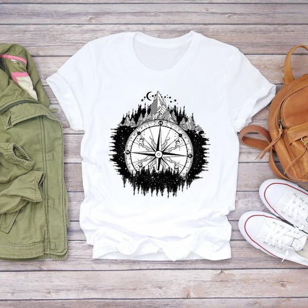 

женщины 2020 приключение с коротким рукавом симпатичные мода печать летняя рубашка футболки top t графические женские женские женские tee фу, White