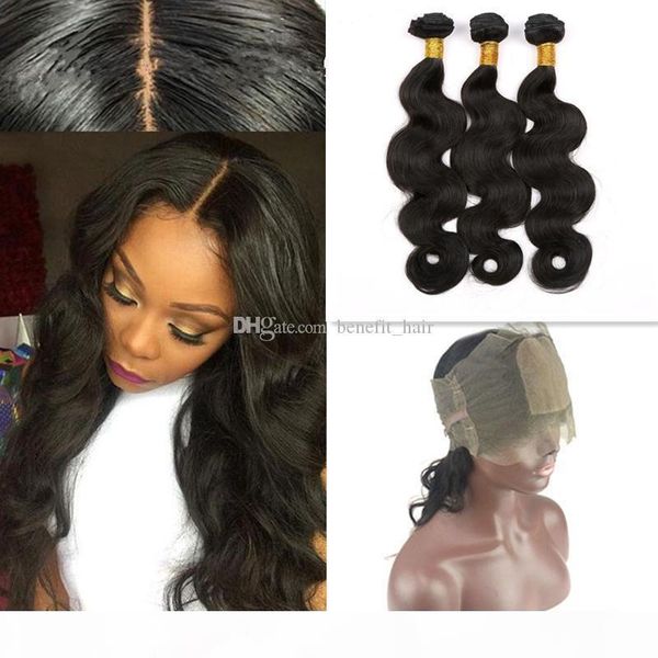 

pre plucked silk base 360 frontal with hair bundles brazlian virgin body wave hair weft with silk 4x4 360 frontal closure, Black;brown
