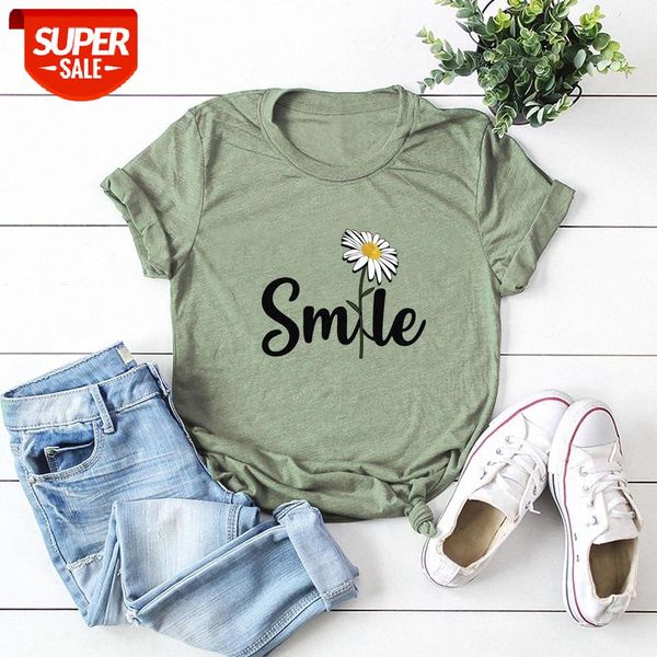 

jfuncy plus size women cotton t-shirt summer short sleeve oversize tshirt flower smile print casual loose female tee shirts #zd3t, White