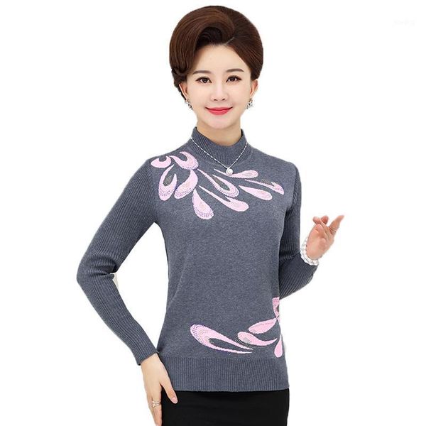 

2020 autumn winter pullover sweater women fashion pullover sweater long-sleeved turtleneck print plus size mother's kniting, White;black