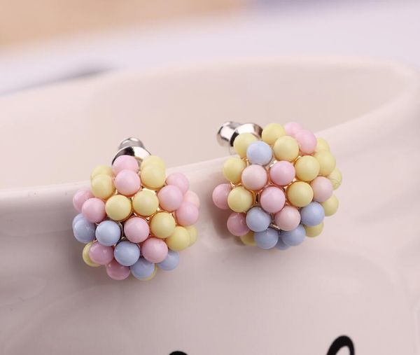 

2020 new korean style summer fresh sweet candy color candy ball shape earrings teenage students 440, Golden;silver