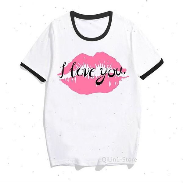 

pink lip kiss tshirt femme graphic tees women shirt lover i love you tee shirt white fashion white t shirt summer