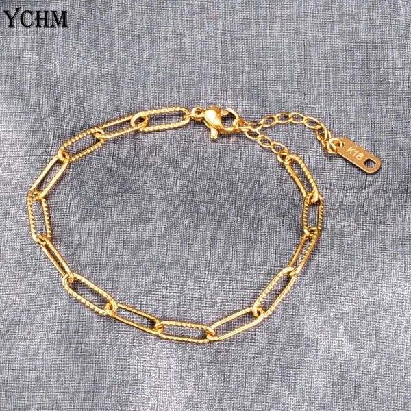 

link, chain ychm stainless steel embossing oval bracelet for man women gold color hip hop jewelry box fb006, Black