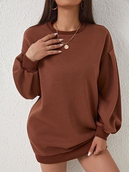 

drop shoulder solid sweatshirt dress 69er#, White;black