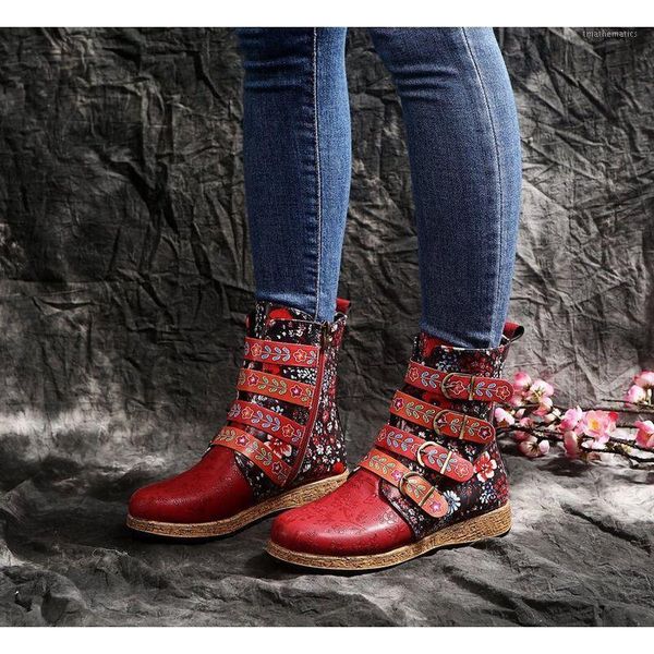 

35-42 shoes woman plus-sized women's boots knight embroidery short boots flat rome luxury designer buckle decorative pattern1, Black