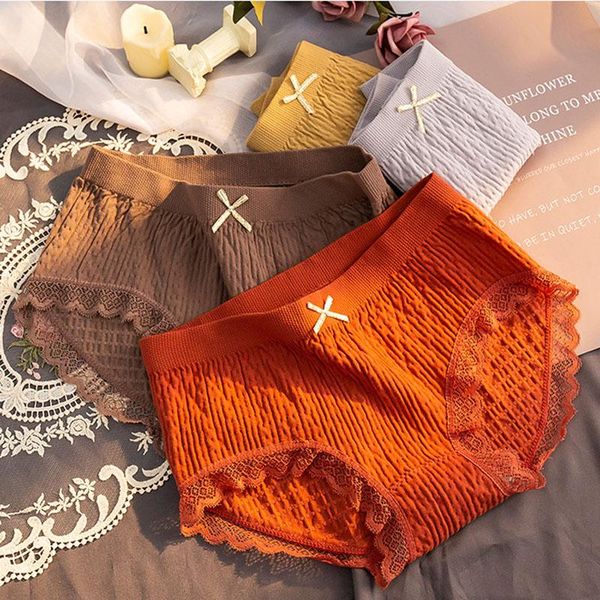 

women's panties roseheart women fashion yellow cotton mid lace bow waist underwear lingerie underpants briefs f seamless, Black;pink