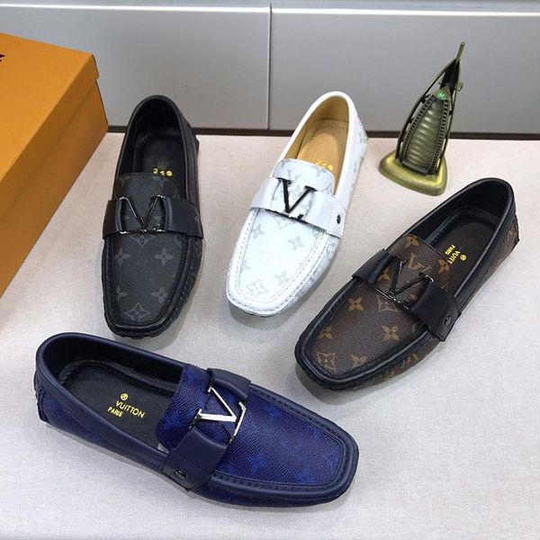 

new luxury men dress shoes fashion breathable printing leather flat peas shoes for men tennis shoe size us11, Black