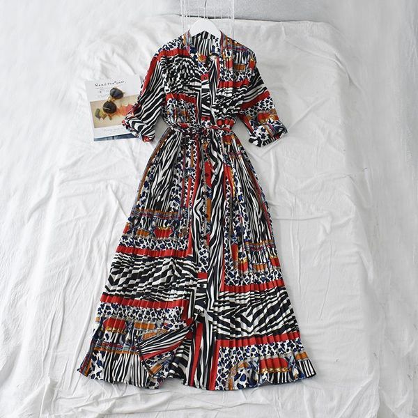 

spring summer autumn womens dress national style long dress printed floral beach dress pleated long sleeved women gd262, Black;gray