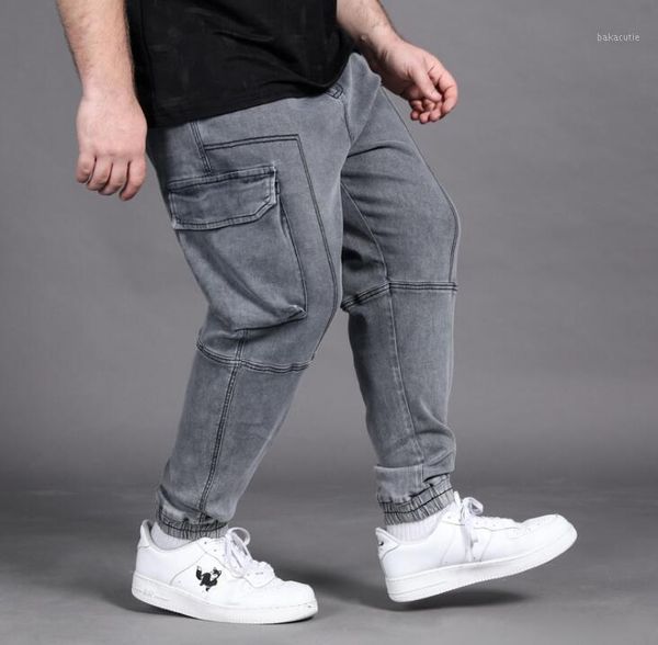 

trendy loose jeans men's casual denim pants hip hop harem jeans elastic waist male trousers grey plus size 44 461, Blue