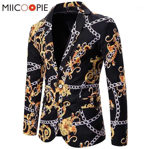 

fashion gold chain print men's blazers and suit jackets 2020 new single breasted floral blazer men prom formal blazer homme xxl1, White;black