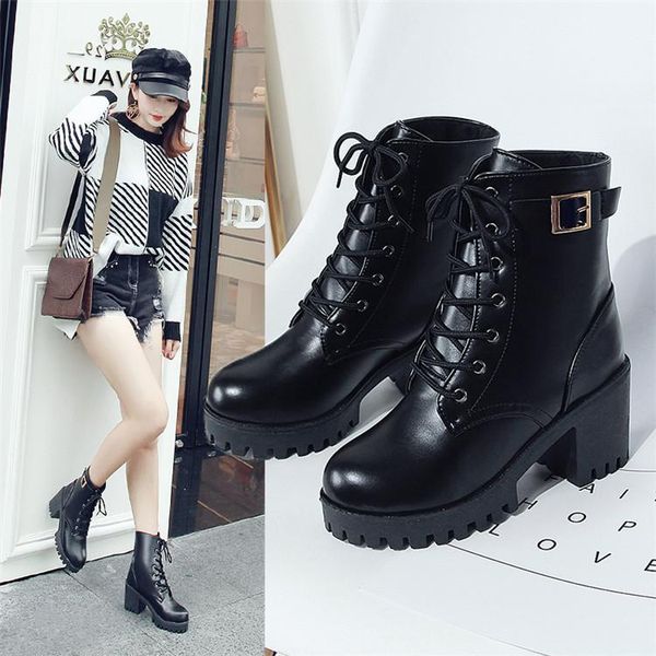 

женская середина теленка сапоги женские ботинки сапоги женские круглые носки роскоши дизайнерские дамы середины теленка осенью скал 2020 кож, Black