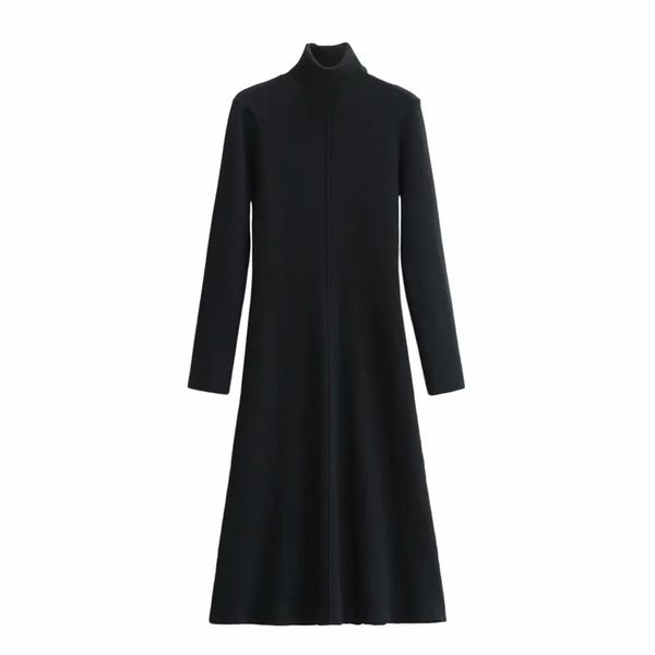 

new black knitted women 2021 winter warm long sleeve midi sweater dress woman ribbed knit a line casual dresses 654g, Black;gray