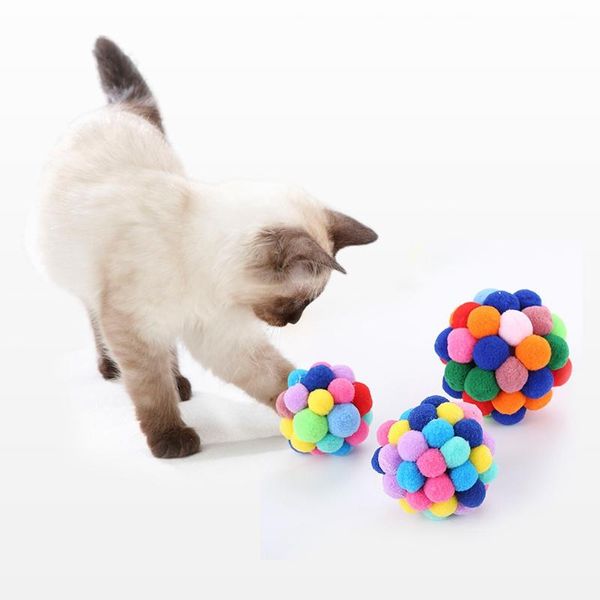 

cat toys pet toy colorful handmade bells bouncy ball built-in catnip interactive 2021