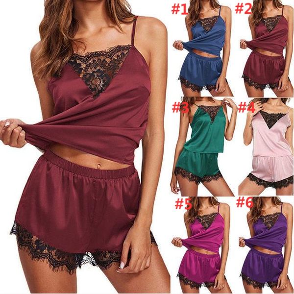 

fashionable comfortable lace pajamas set spaghetti strap shorts pajamas women pajama 2 piece set, Gray