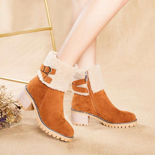

aiweiyi fur boots black orange square high heels winter woman ankle boots snow