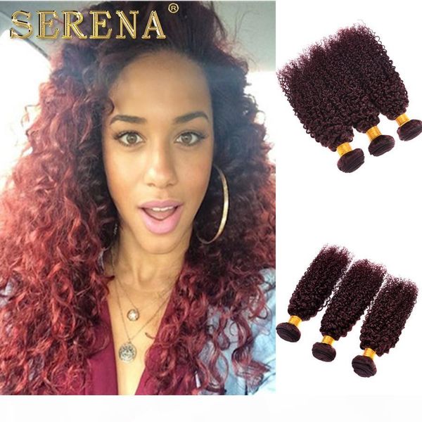 

pure #99j color malaysian human hair deep curly 3bundles 9a burgundy red weaves malaysian human hair extensions double wefts deep curly, Black