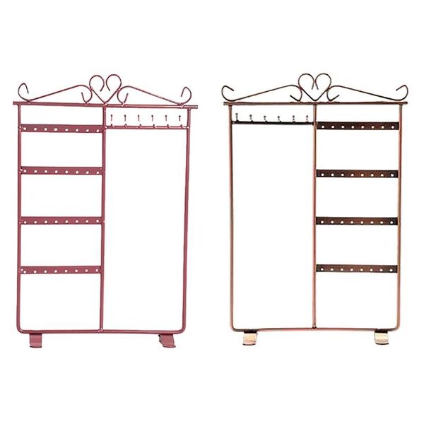 

jewelry pouches, bags 32 hole 6-hook metal rack necklace earring display 4-layer storage, Pink;blue