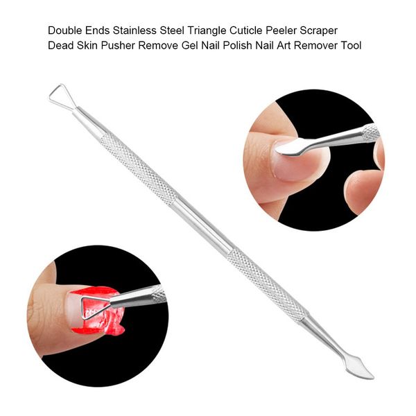 

double ends stainless steel triangle cuticle peeler scraper dead skin pusher remove gel nail polish nail art remover tool