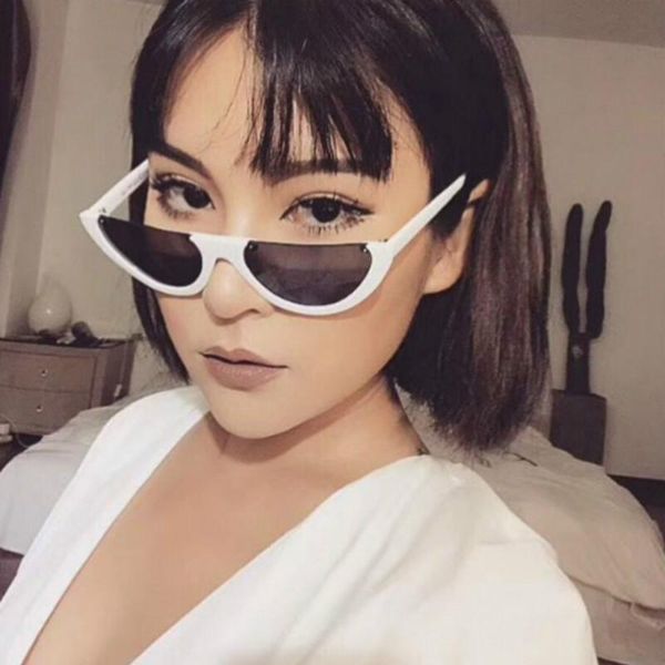 

2020 fashion cool glasses small size half frame cat eye sunglasses women eyewear candy colors lens lady sun glasses mirror gafas, White;black