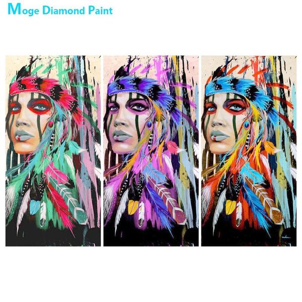 

paintings american native woman feather diamond painting portrait round full drill 5d nouveaute diy mosaic embroidery cross stitch gifts