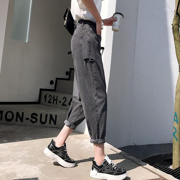 

ladies stretch latest denim pants women's broken skinny washed denim high waist young girl elastic force distressed blue1, Blue