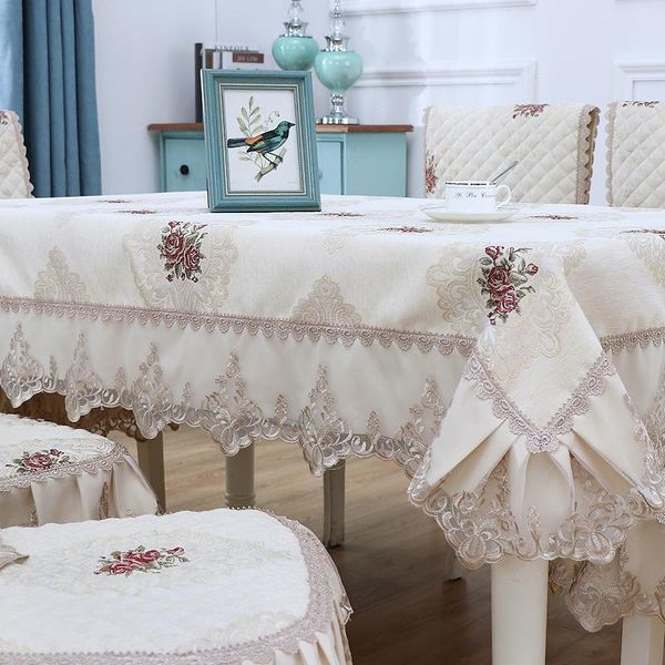 

13 pcs/set chenille jacquard tablecloth blue beige decoration table cover chair covers for wedding home dinning tablecloth w