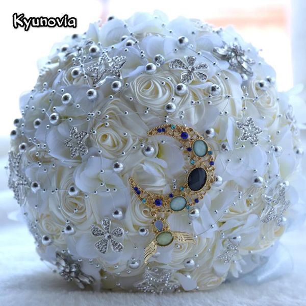 

decorative flowers & wreaths kyunovia fantasy rose wedding bouquet moon and star brooch satin bride's burgundy bridal with beads fe43