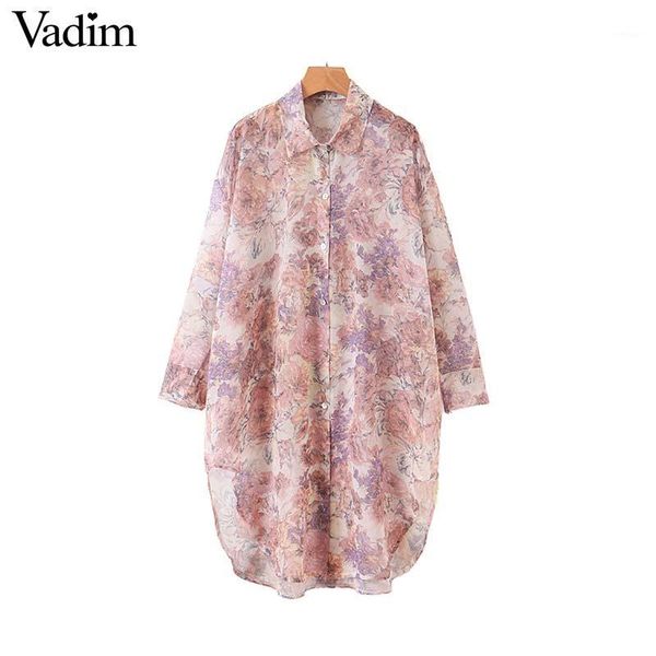 

vadim women elegant print long blouse oversized long sleeve irregular shirtsb female streetwear loose blusas lb2901, White
