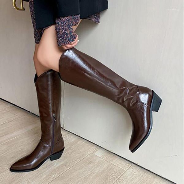 

zenxi europe 2020 new thick heel pointed leather skinny cowboy boots for women western rider ins1, Black