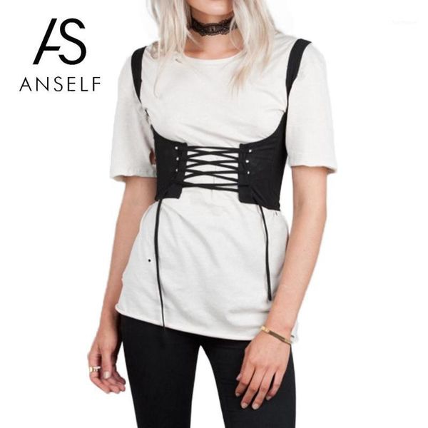 

women lace up waistband corset belt tank shoulder tie up eyelet front back zipper high waist belt xl plus size crop female1, Black;brown