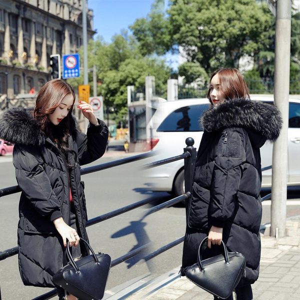 

warm parka hooded white duck down jackets female long outerwear winter coat black fur collar down coat women loose thick thick1