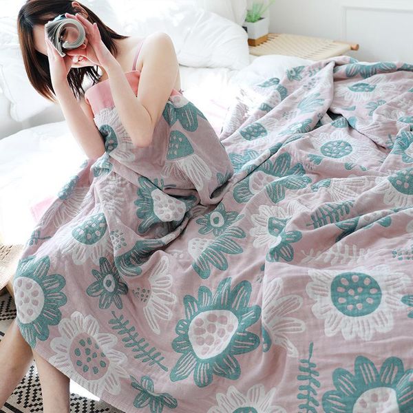 

cotton blankets for beds pastoral florals pattern soft warm square towel blanket on the bed travel nap cozy throw blanket