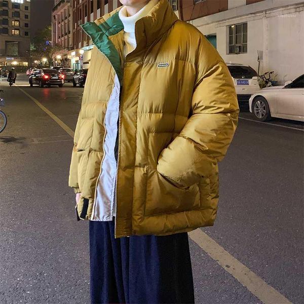 

winter new thicken jacket men warm fashion parka men contrast casual collar coat man wild loose cotton jacket male clothes1, Black