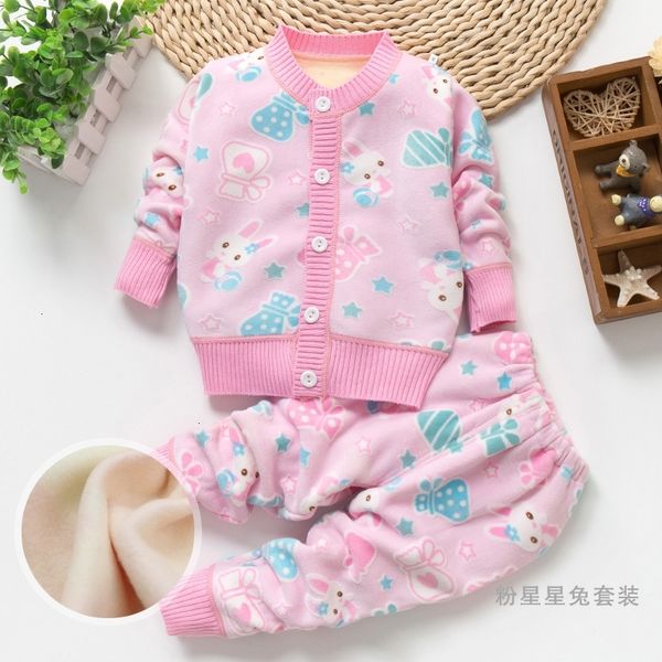 

winter girls clothes set new kids cotton cartoon thick warm outfits for baby boys children casual + pants 2pcs clothing 201127, White