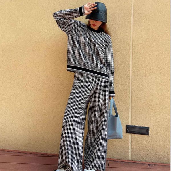 

capsule series of classical plover case knitwear loose two-piece suit female wide-legged qiu dong road q1217, Black;white
