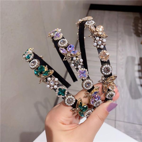 

vintage baroque glittering rhinestone hairband women fashion luxury pearl alloy bees headband queen headwear hair accessories