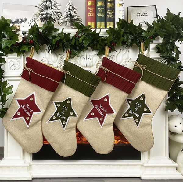

exquisite stocking party hanging christmas tree ornament decor linen hosiery xmas socks kdis gift candy bag dhc1636