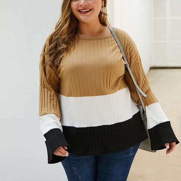 

autumn large size t-shirt 5xl 6xl 7xl 8xl bust 133cm fashion women's round neck long sleeve stitching pullover t-shirt1, White