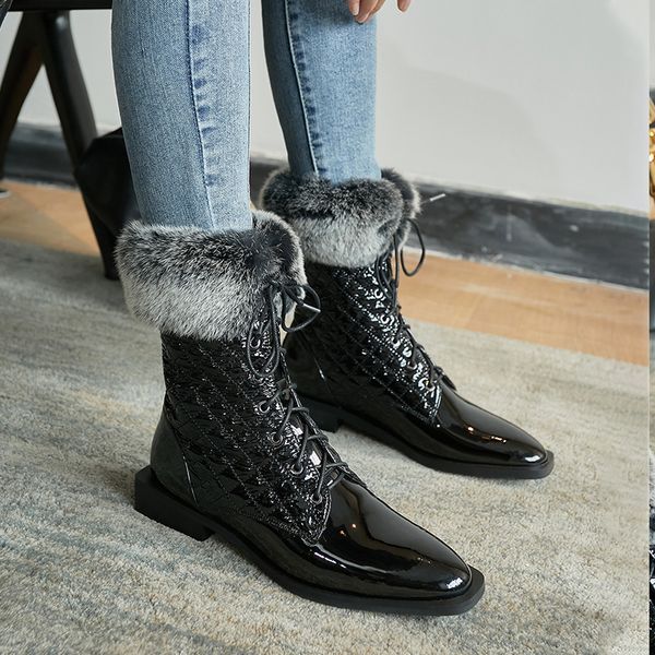 

2021 russian winter cow boots + rabbit skin stuffed utt3, Black