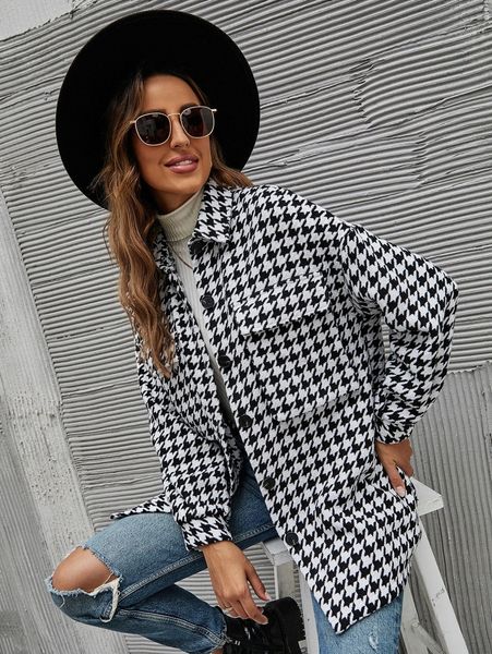 

houndstooth button through overcoat j7vw#, Black