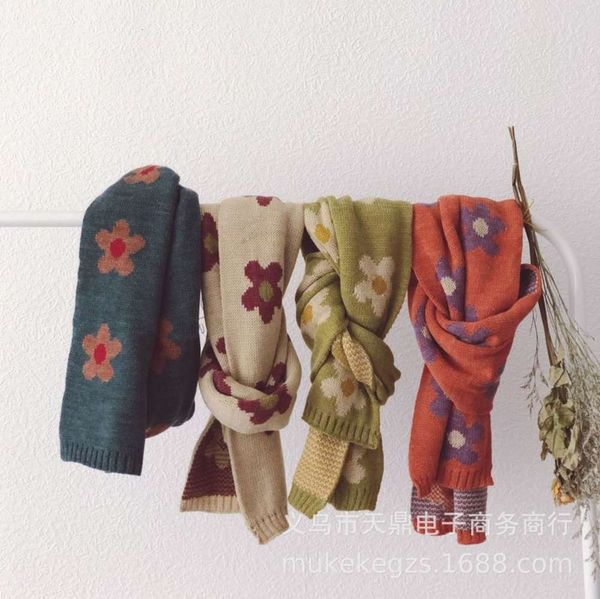 

flower children's knitting scarf korean cover, colorful versatile in autumn and winter, warm baby's wool neck 504d, Red;brown