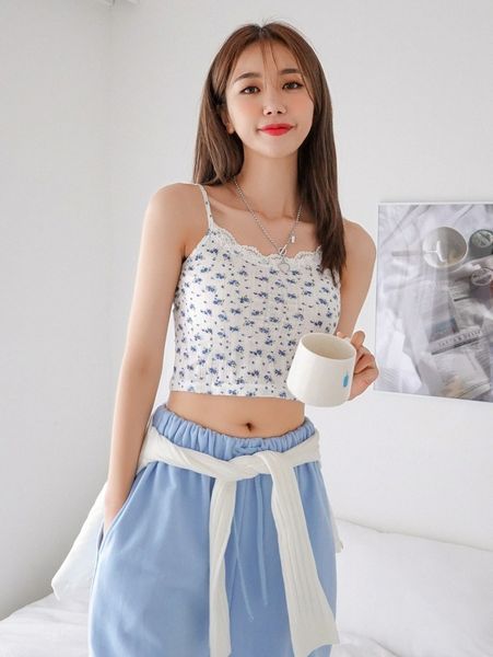 

dazy ditsy floral contrast lace crop cami c8wu#, White