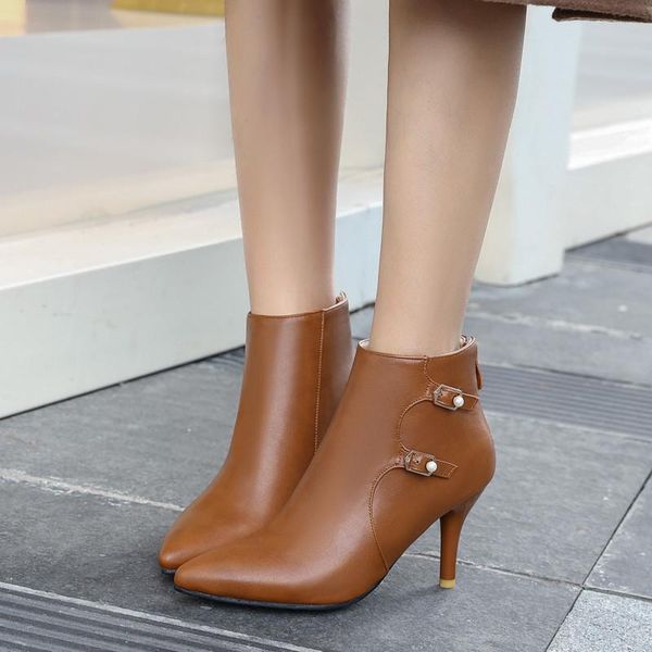 

boots ymechic 2021 ladies high heel stiletto ankle female black beige yellow women shoes big size 35-43
